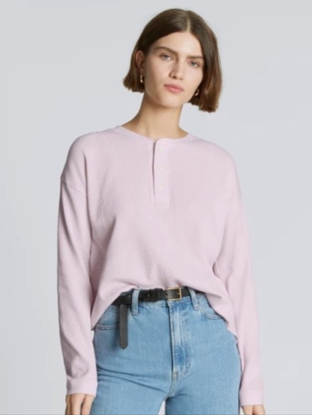 Everlane Long-Sleeve Waffle Henley in Pale Lavender